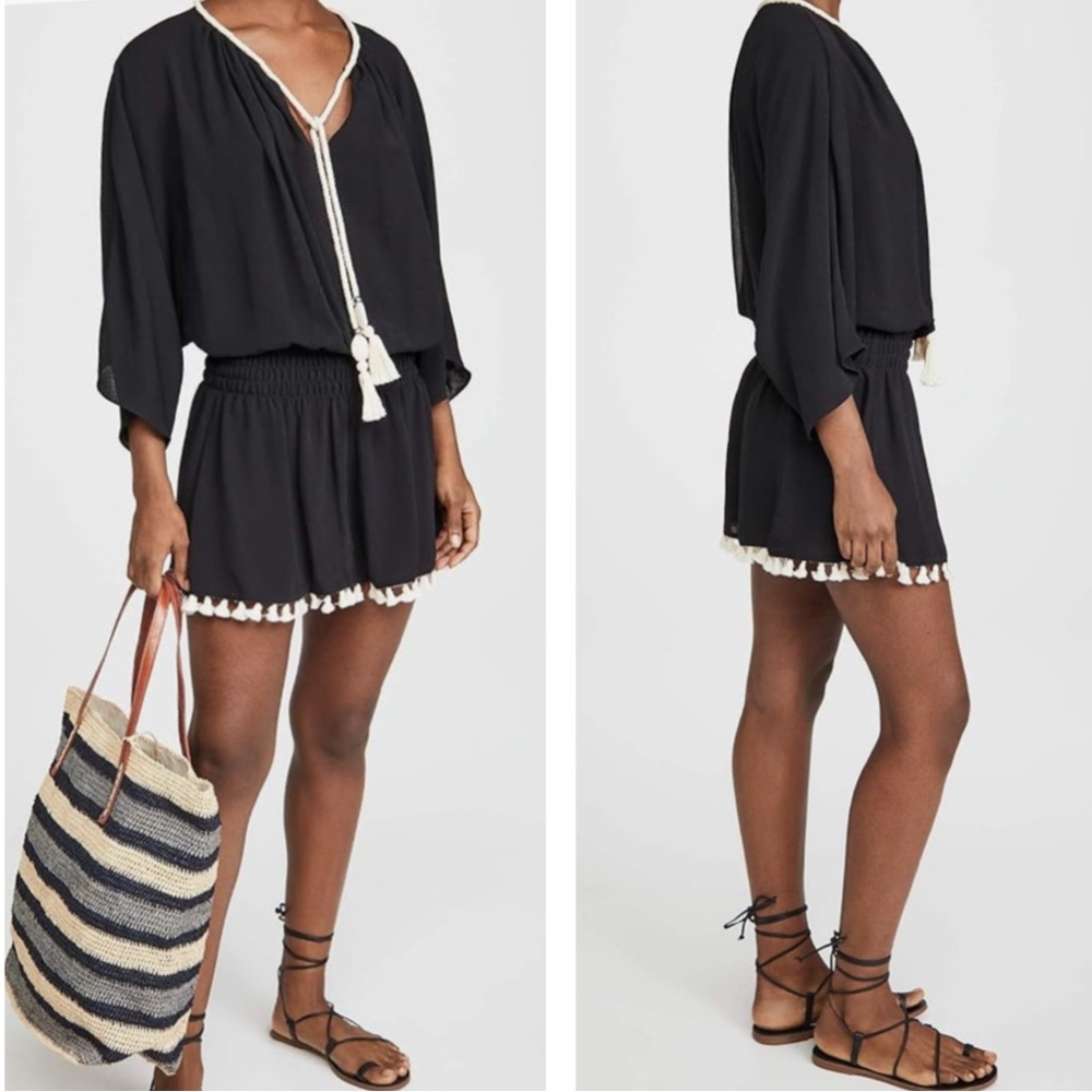 Ramy Brook Katana Swimsuit Coverup Mini Dress Large Black Bohemain Resortwear